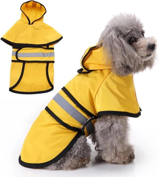 Impermeabile Giacca Riflettente per Cani con Cappuccio - Giallo - Taglia L - Adatto per Piccoli e Medi Cani