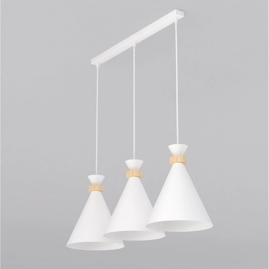 Lampada a sospensione Zero in acciaio bianco opaco e legno