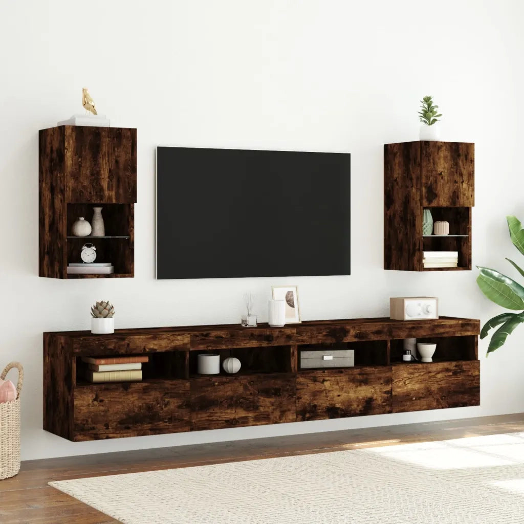 Mobili Porta TV con Luci LED 2 pz Rovere Fumo 30,5x30x60 cm 836996