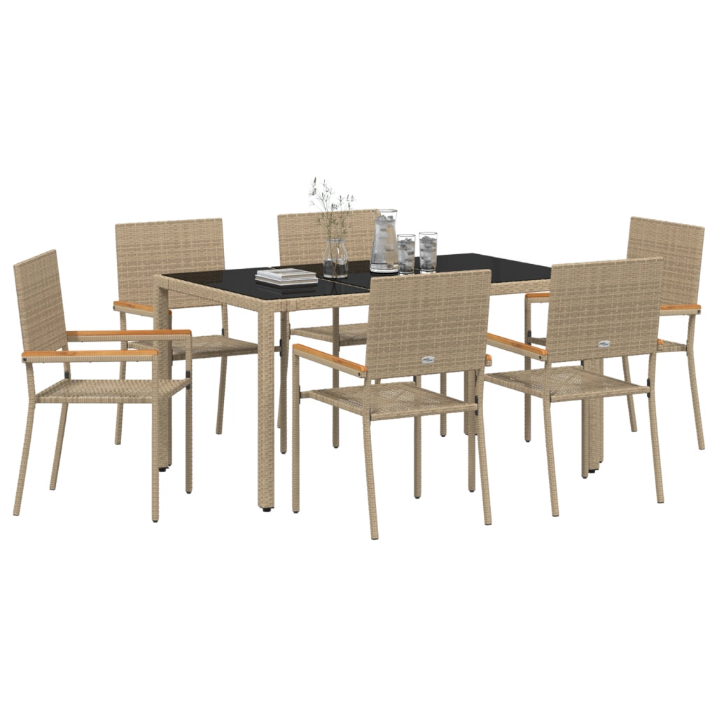 Set da Pranzo da Giardino  7 Pezzi Beige in Polyrattan
