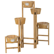 Supporto con 5 cesti in legno marrone 124x20x90,5h