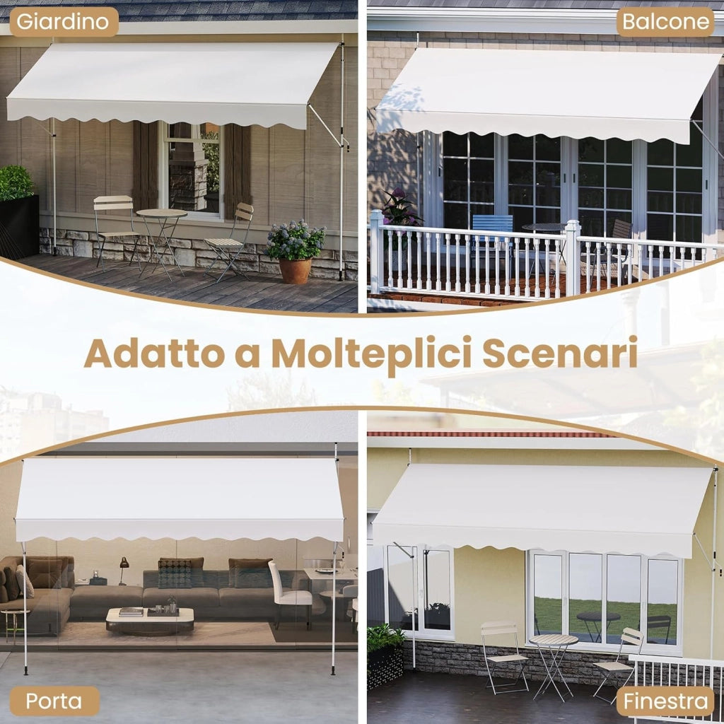 Tenda da Sole a Morsetto, Regolabile in Altezza e Inclinazione con Manovella, Telo Impermeabile e Resistente ai Raggi Solari e Telaio Antiruggine, Tenda Retrattile Senza Foratura (4M,Bianco)