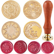 Set di sigillatura a cera con 4 stili, testa rimovibile in ottone 25mm, set completo con un sigillo in legno per manico di sigillatura per matrimoni, compleanni, inviti e regali.