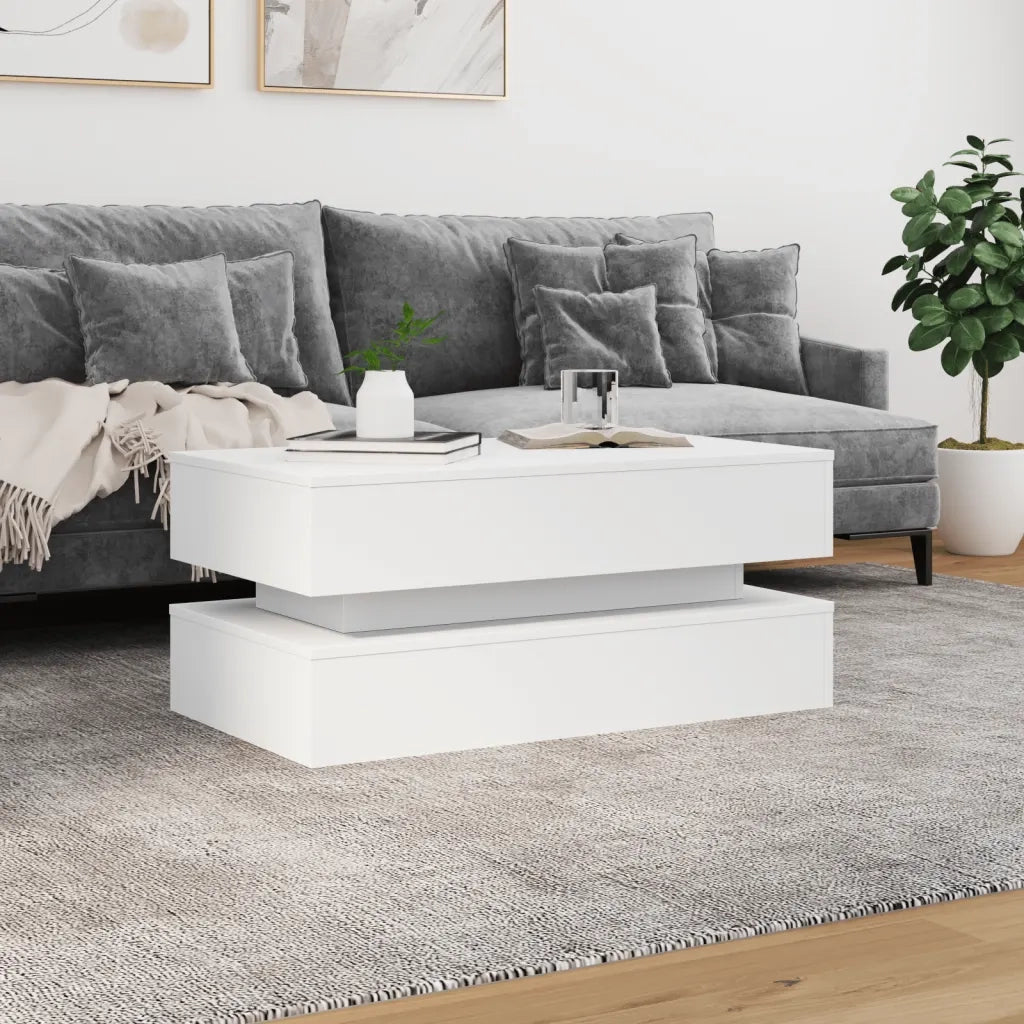 Tavolino da Soggiorno con Luci LED Bianco 90x50x40 cm 839861