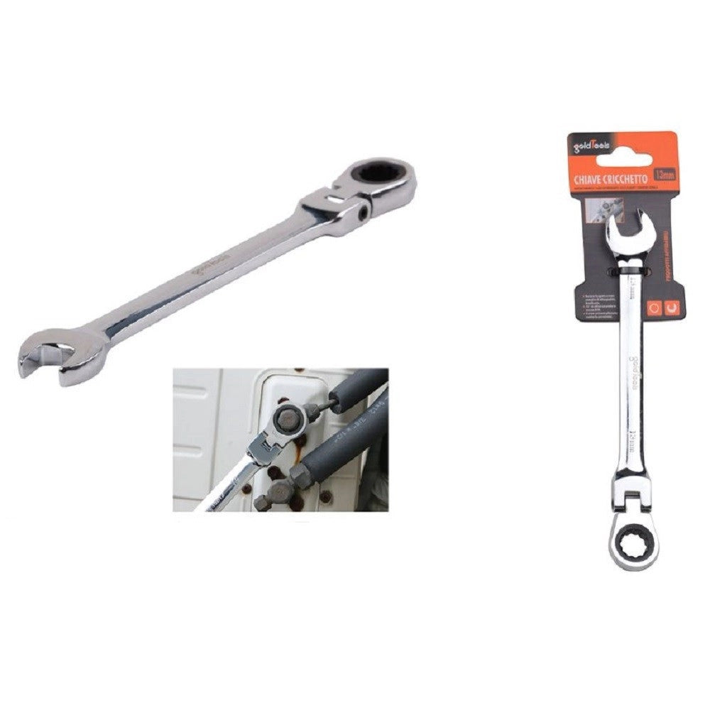 Trade Shop - Chiave A Cricchetto Combinata 13mm Testa Pieghevole Cromo Vanadio Utensile 91735 -