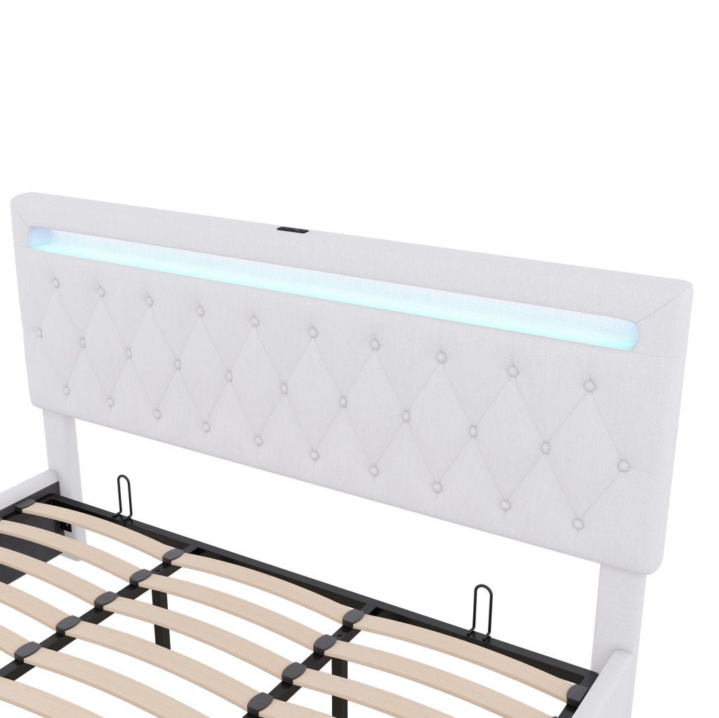 LETTO 180x200 cm imbottito con sollevamento idraulico, bianco, USB