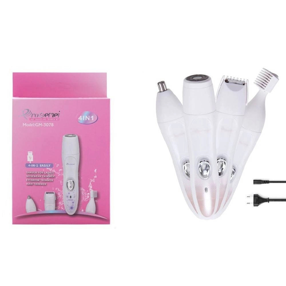 Trade Shop - Kit 4 In 1 Rasoio Rifinitore Donna Epilatore Professionale Ricaricabile Gm-3078 -
