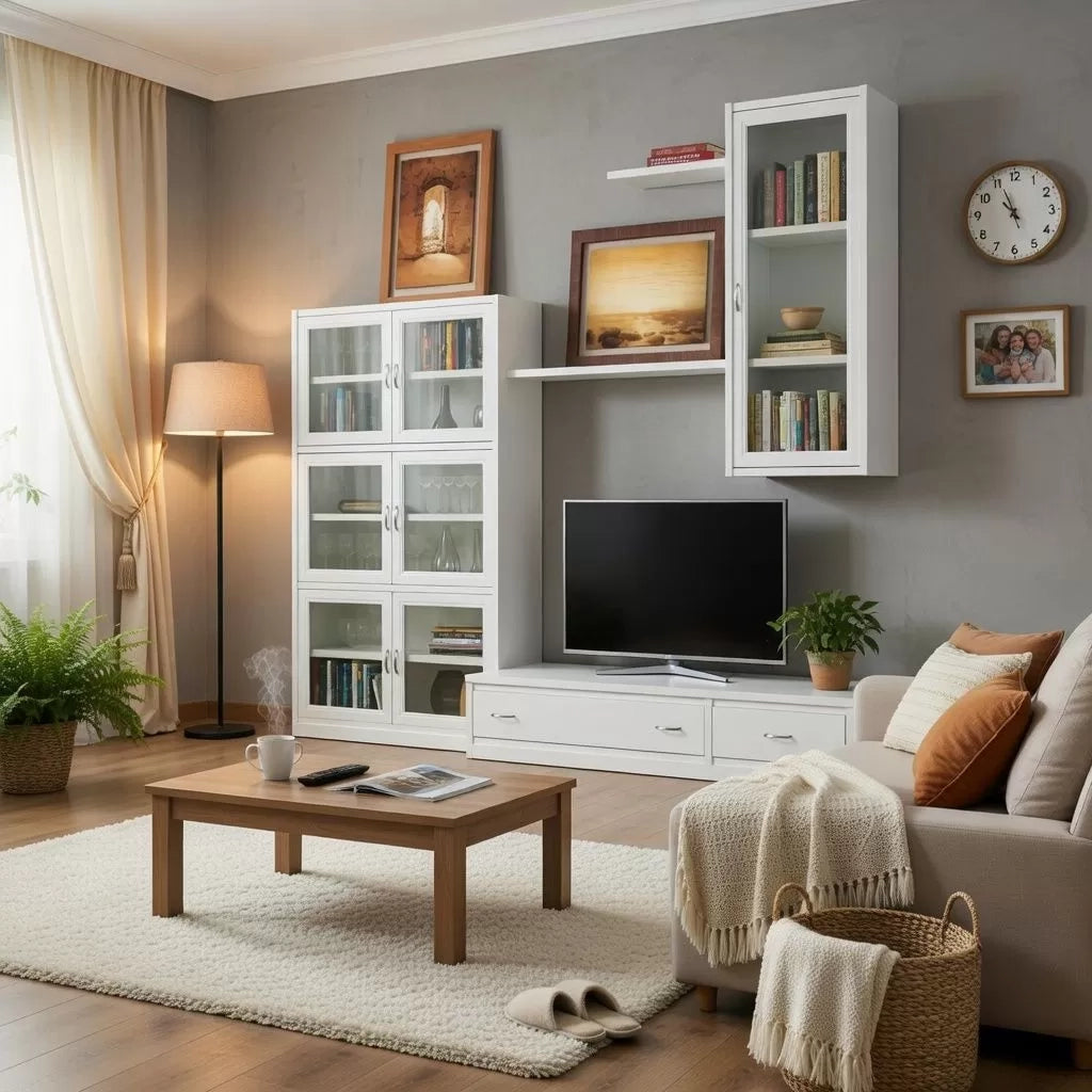 Parete attrezzata classica in legno bianco 265x36/60x230 - Mobili 2G
