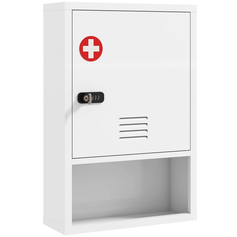 Armadietto per medicinali a parete con serratura a combinazione e chiave, 3 ripiani, con serratura, bianco