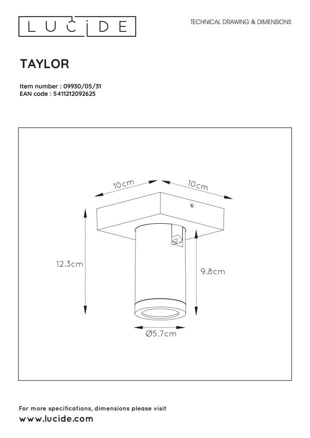 Spot soffitto Lucide Taylor GU10 5W 2200-3000K bianco