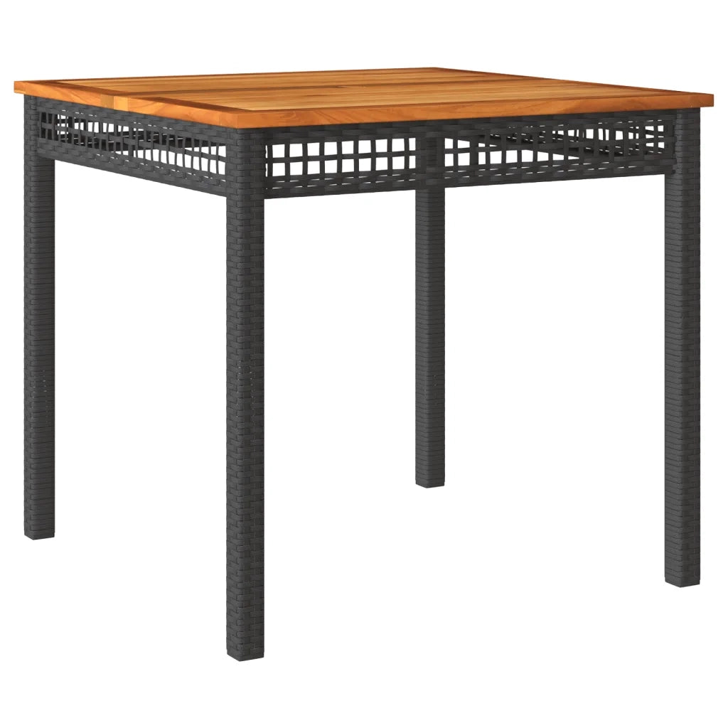 Tavolo da Giardino Nero 80x80x75cm in Polyrattan e Legno Acacia 366273