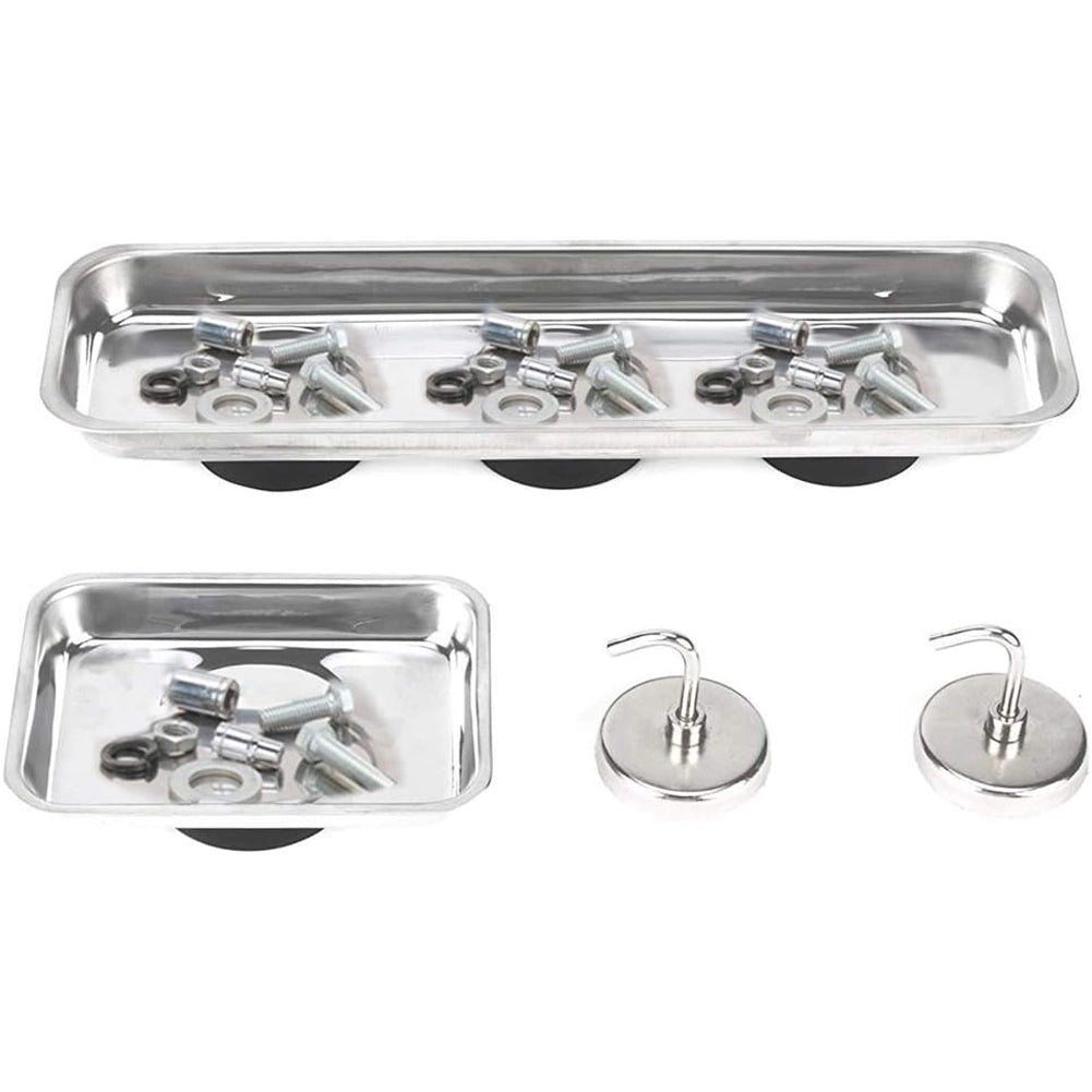 Set 4pz Vassoio Vaschetta Piatto Magnetico Porta MInuteria Viti Bulloni + Ganci
