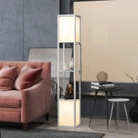 Lampada da Terra Moderna con 2 Paralumi e 2 Ripiani per Lampadine E27 Max. 40W, 26x26x156 cm, Bianco