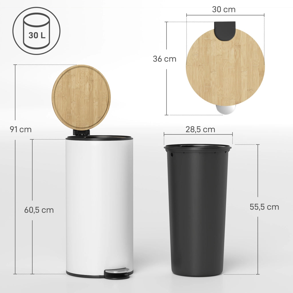 Cestino 30L con Pedale e Tappo in Bamb¨´ ¨C Zephmum ¨C Bianco