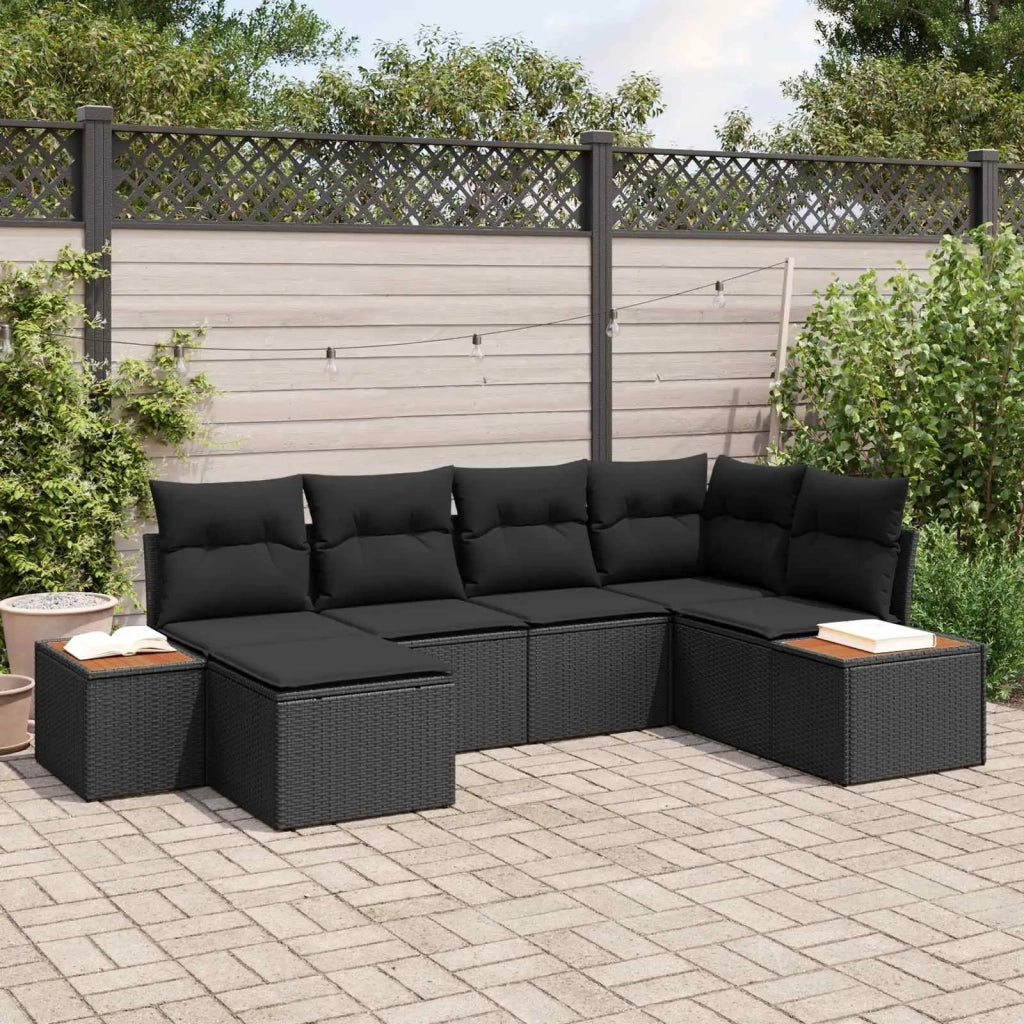 Set Divano da Giardino con cuscino 6 pcs Nero polyrattan 3348119