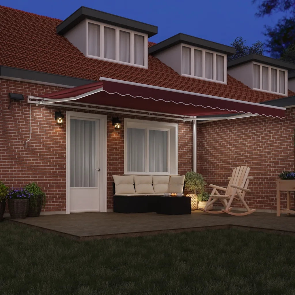 Tenda da Sole Retrattile Manuale con LED Bordò 450x300 cm 3214976