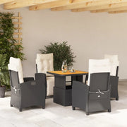 Set da Pranzo da Giardino 5 pz Nero con Cuscini in Polyrattan 3277377