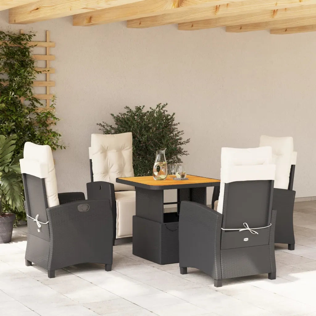 Set da Pranzo da Giardino 5 pz Nero con Cuscini in Polyrattan 3277377