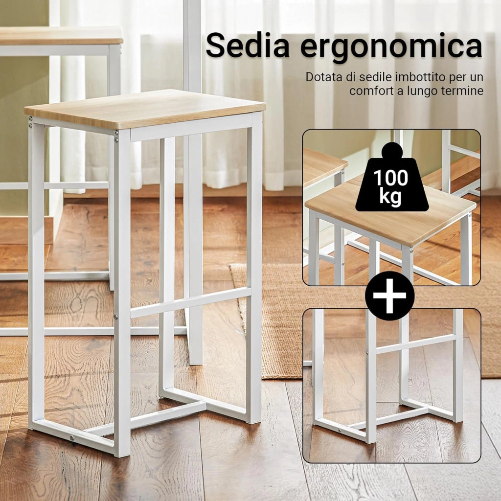 Penisola da Cucina con 4 Sgabelli Tavolo da Bar Alto con Set da 5 Pezzi per Cucina e Sala da Pranzo, Salvaspazio per Cucine Piccole, Balcone o Giardino Finitura Legno 100x60x96 cm OGT15‑WN