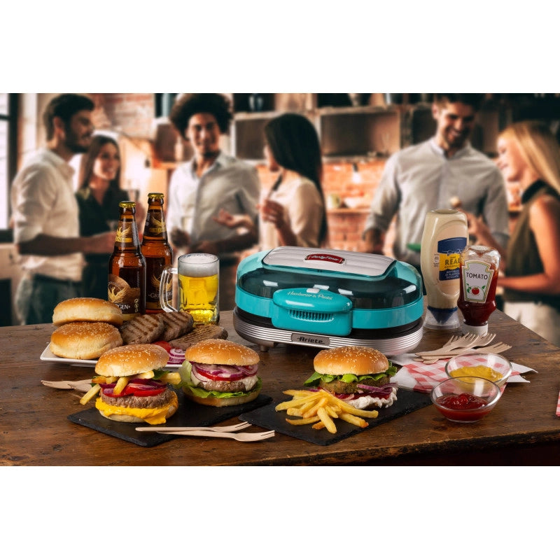 Macchina per fare hamburger 1200W, doppie piastre antiaderenti, 2 scomparti - Celeste