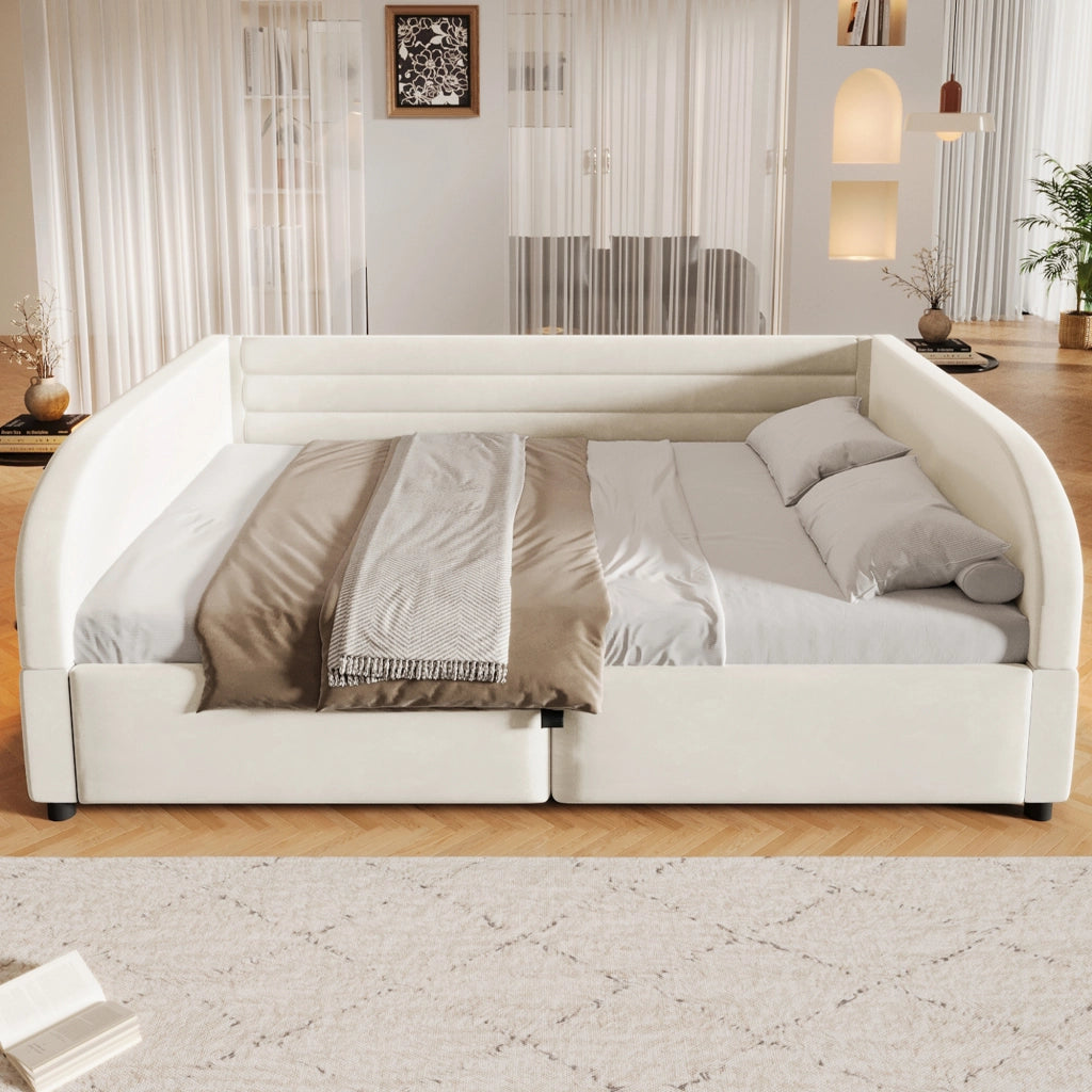Letto Contenitore 140x200 cm con Rialzo Idraulico e Luce a LED; Beige