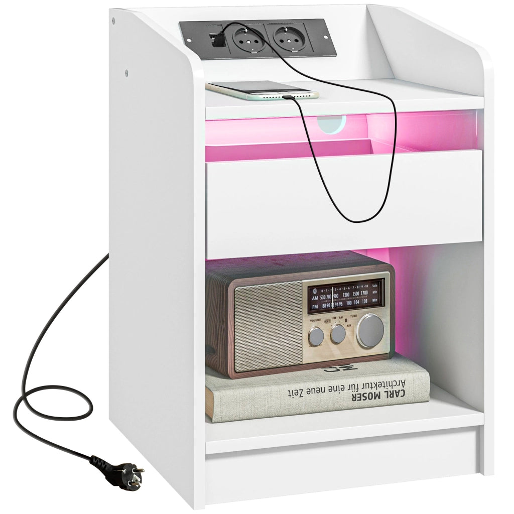 Comodino con LED e USB ¨C zephmum ¨C Bianco 40x40x58 cm