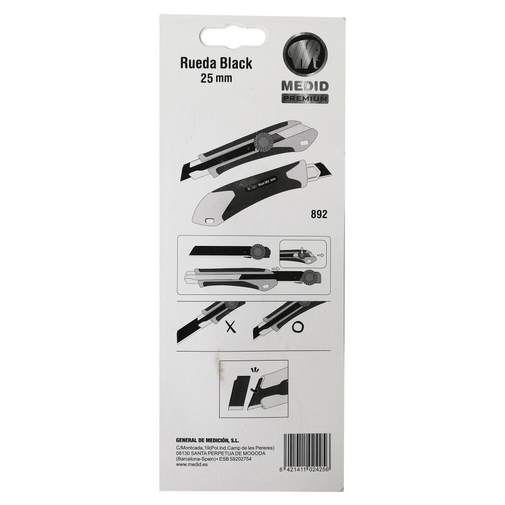 Medid coltello cutter taglierino professionale 25mm rueda black