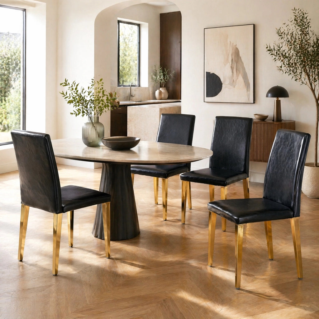 Sedie da pranzo moderne set 4 pezzi; nero e oro; in PU e metallo