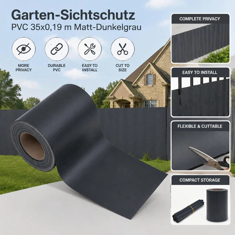 Garden Privacy Screen PVC 35x0.19 M Matt-dark Grey
