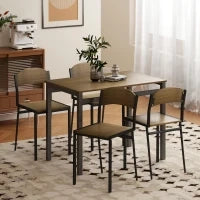 Set da Pranzo da 5 Pezzi con 1 Tavolo Rettangolare 100x63x76.5 cm e 4 Sedie 45x40x82 cm, in Acciaio e MDF