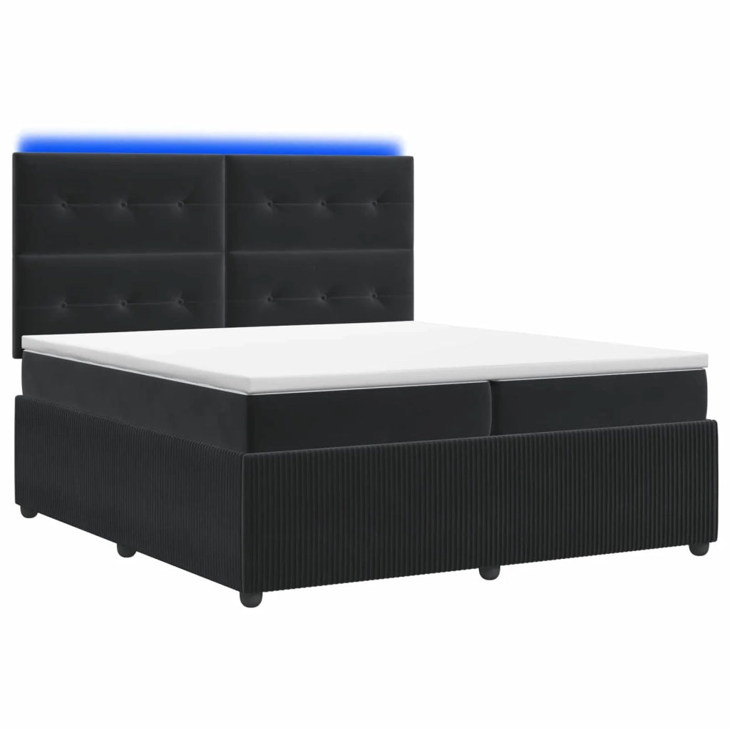 Letto Box Spring LED con Materasso Nero 200 x 200 cm Velluto 3456139