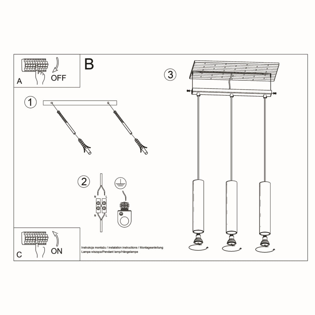 Lampadario CASANO Pure Lume 3 luci GU10 nero/legno