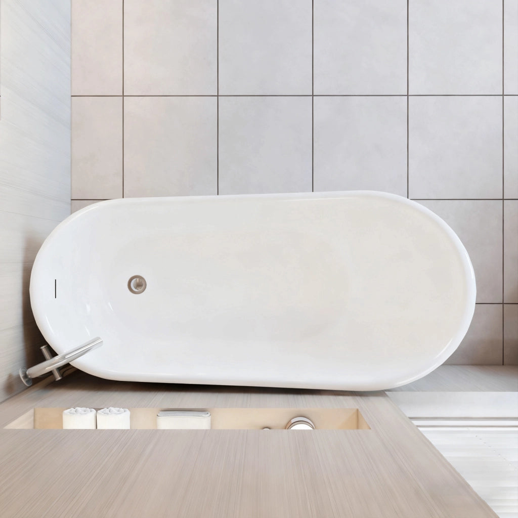 Vasca da Bagno a Isola Freestanding in Acrilico da 160x72x73 cm, Colore Bianco, Forma di Ovale Irregolare