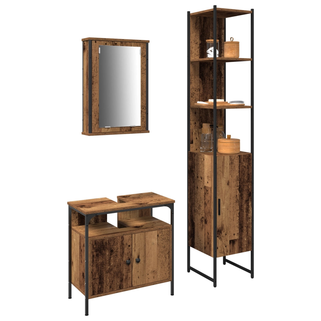 Mobile da bagno con lavabo integrato in legno vecchio