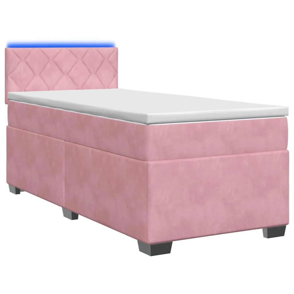 Letto con Box Spring, Materasso e LED Rosa 100 x 200 cm Velluto 3452131