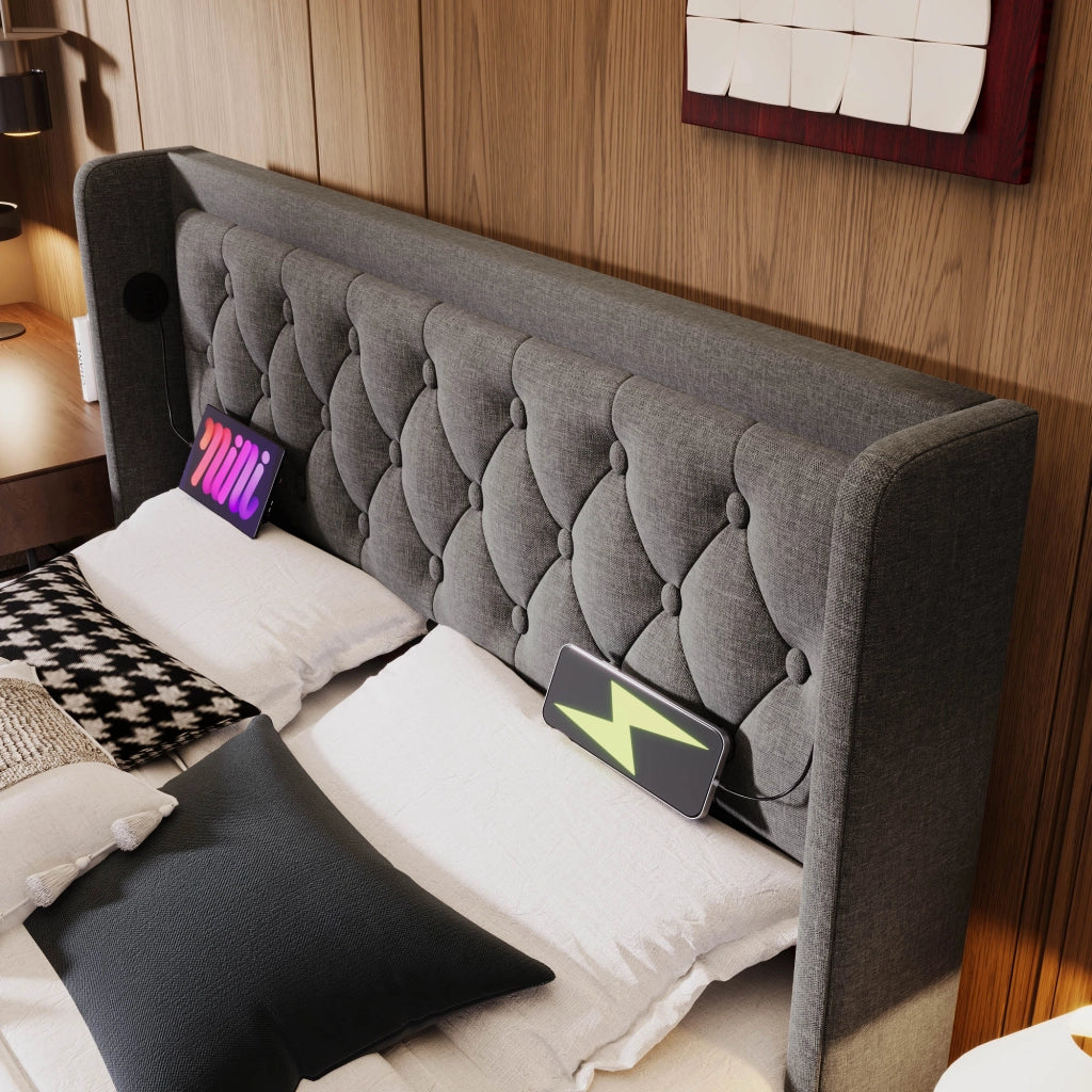 Letto matrimoniale 160x200 cm con materasso, contenitore idraulico, USB Type-C e LED a 3 lati