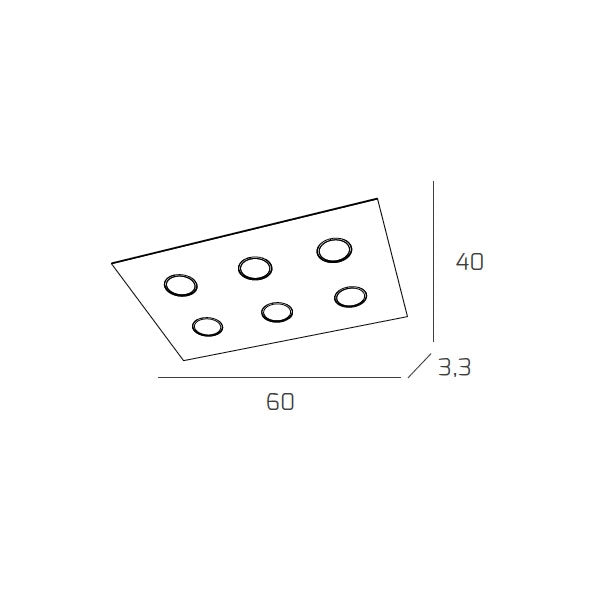 Toplight Plafoniera da soffitto rettangolare 6 luci Area con attacco GX53, struttura colore grigio, design moderno 60x40x3cm