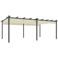 Pergola Retrattile 3,5 x 6 m per Terrazza o Giardino, Struttura in Alluminio e Poliestere, Beige