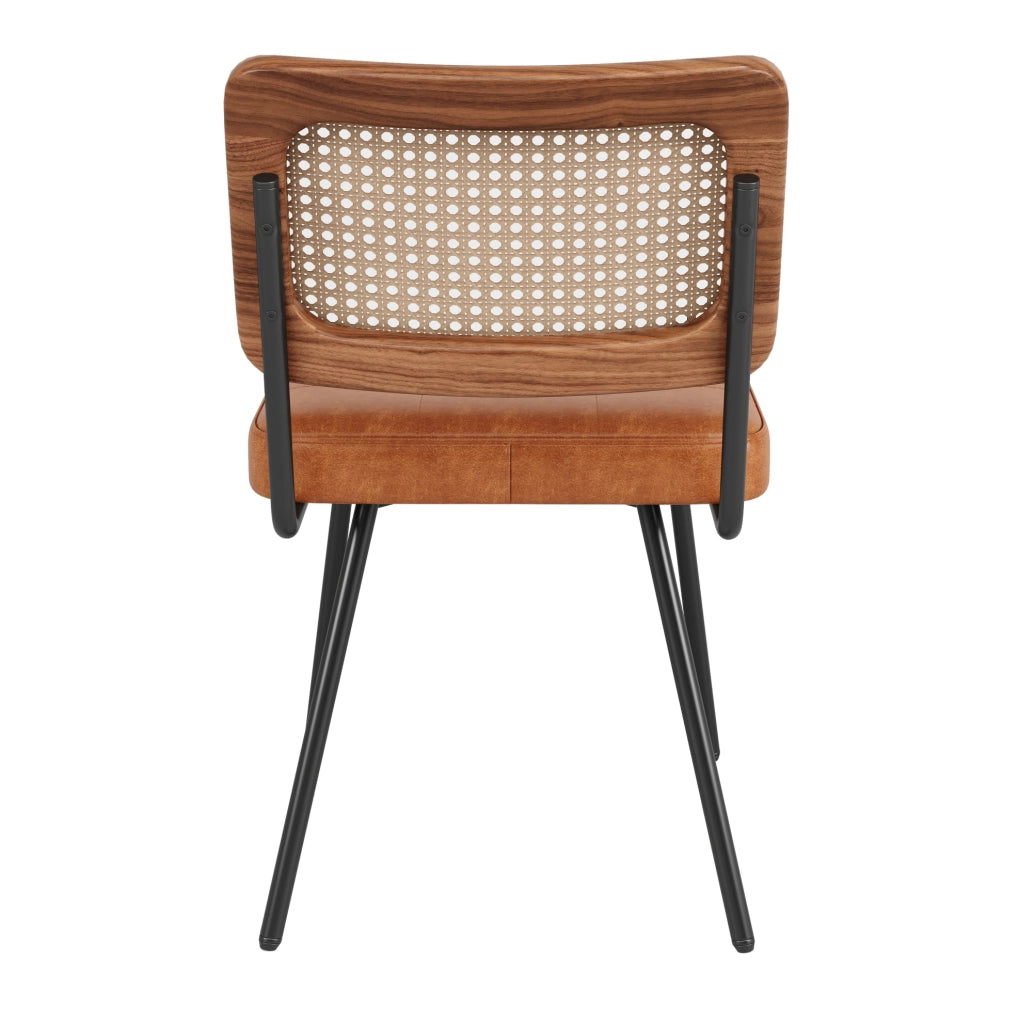 Sedia da pranzo ergonomica in PU e rattan PE marrone