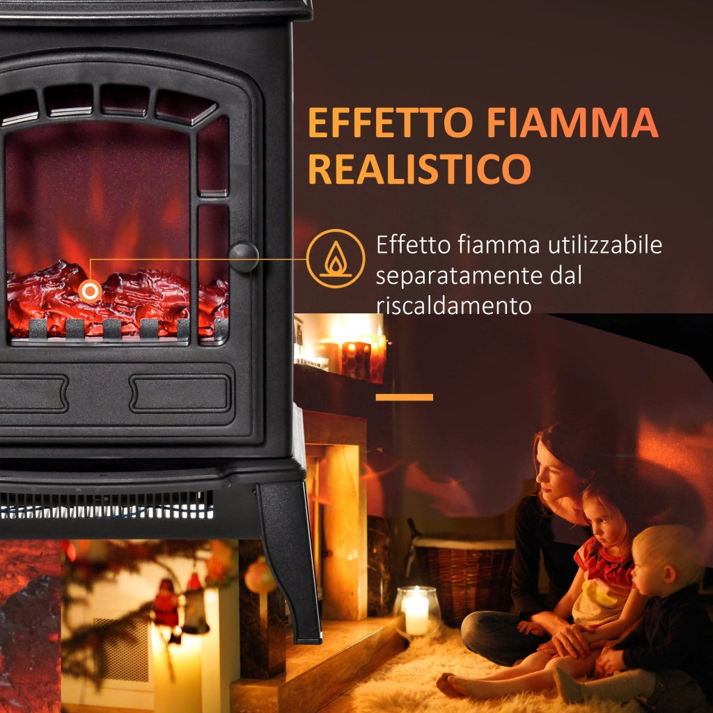 EasyComfort Camino Elettrico con Effetto Fiamma, Temperatura Regolabile 1000W-2000W, Copertura 20-25m², 39x24x56.5cm, Nero
