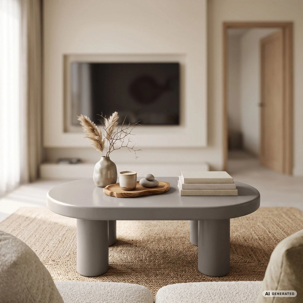 Tavolino da salotto ovale MATE 85 cm grigio con quattro gambe cilindriche