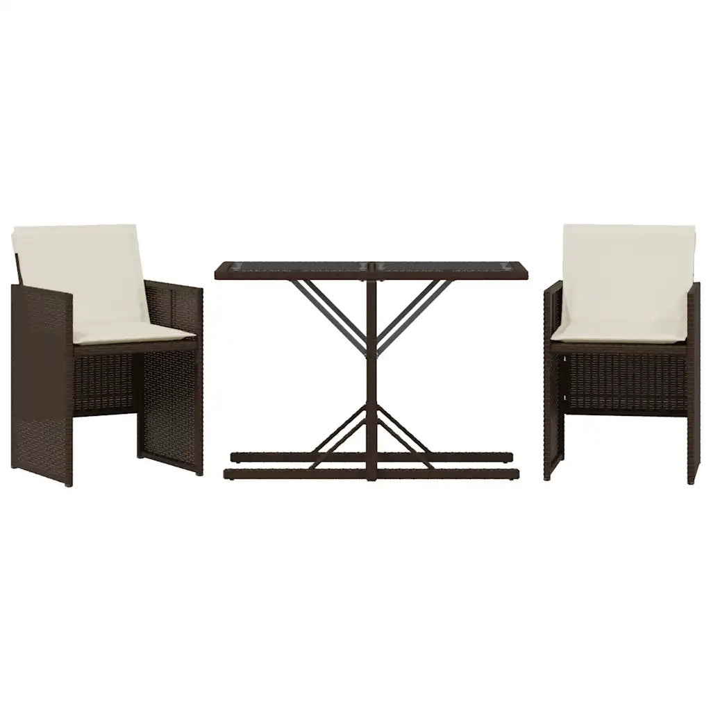 Set Bistr¨° 3 pz | Set Salotto da Giardino con Cuscini Marrone in Polyrattan