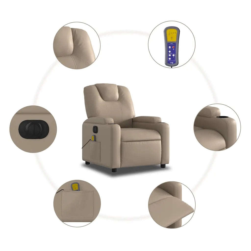 Divano Sedia-Poltrona Reclinabile Massaggio Elettrica Cappuccino Similpelle 999404