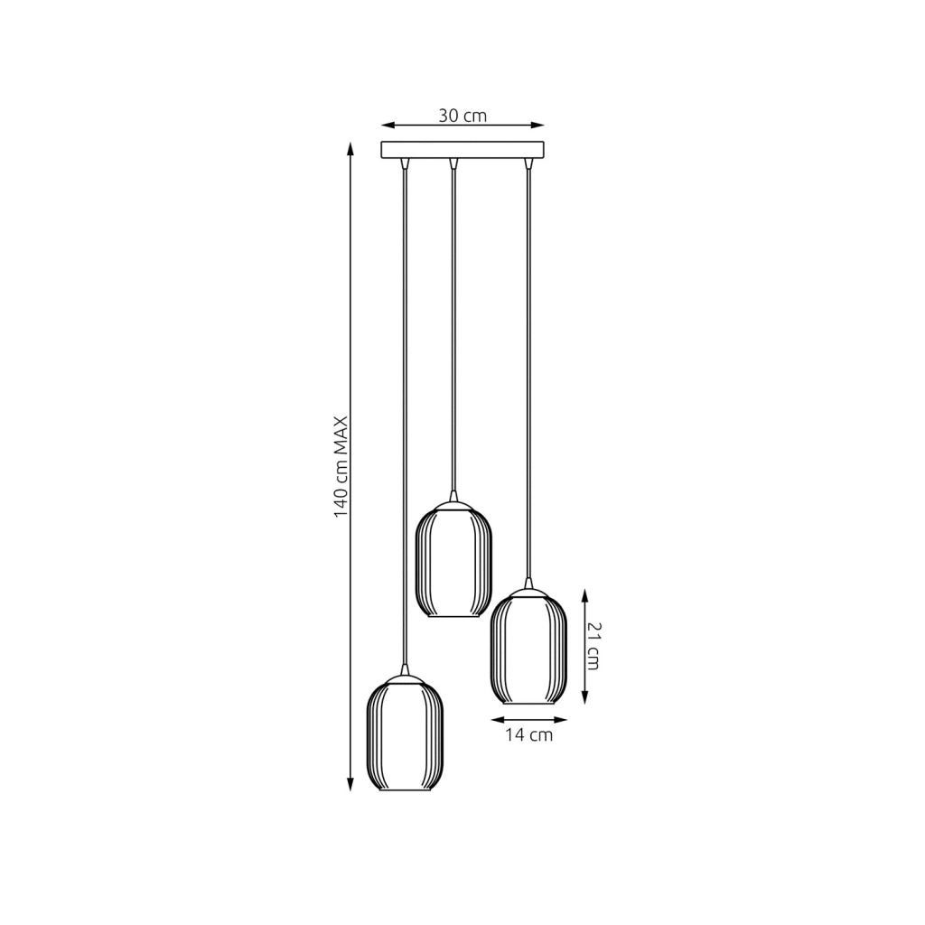 Lampadario 3 Luci Selene Base Tonda In Acciaio Nero E Vetri Plissettati Bianchi