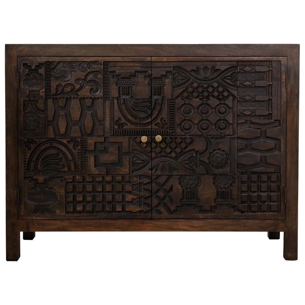 Credenza in legno scolpito nero 120x40x90