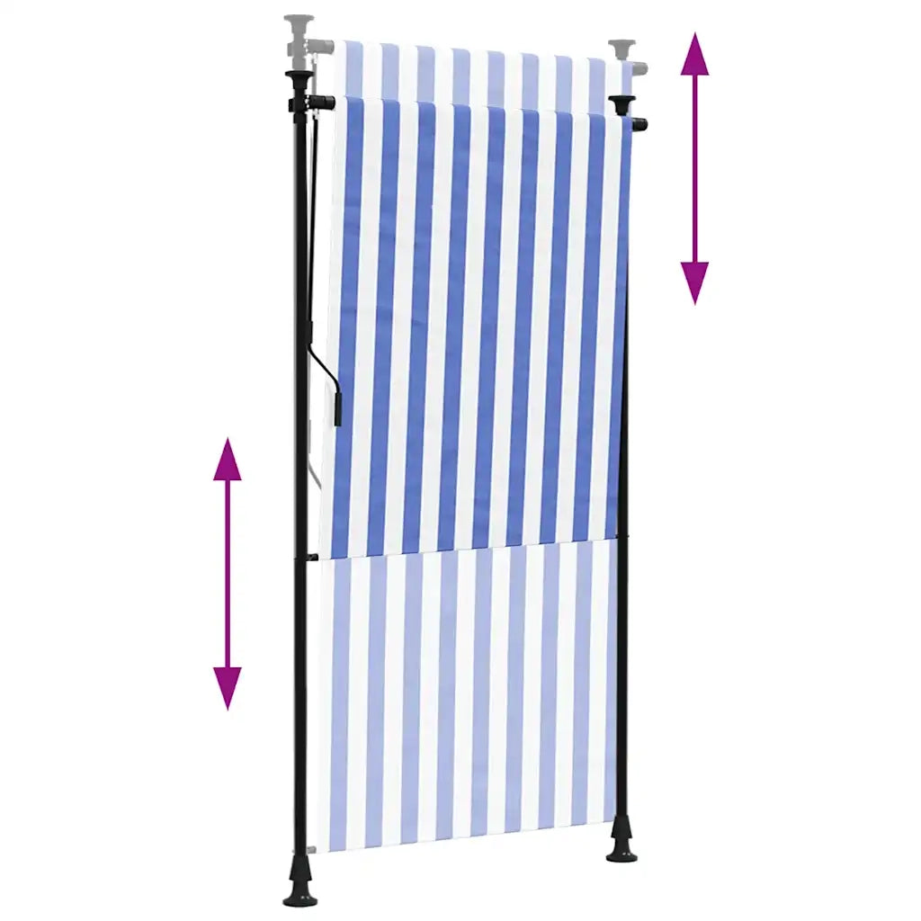 Tenda a Rullo Esterno Blu e Bianca 120x270cm Tessuto e Acciaio