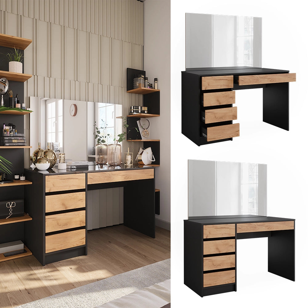 Vicco Tavolo da toilette Antracite/quercia dorata 120 x 75 cm con specchio