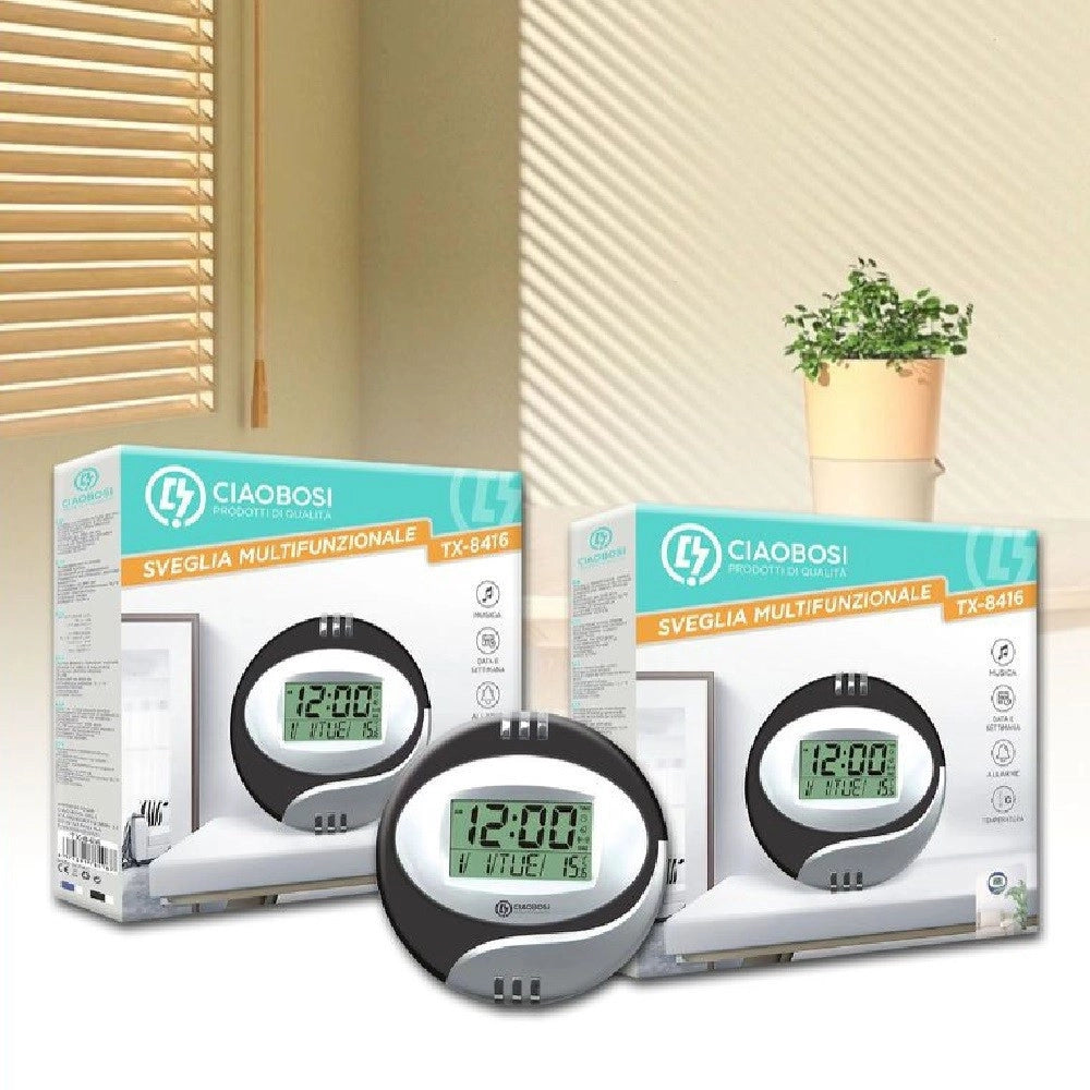 Trade Shop - Orologio Da Parete Tavolo Digitale Display Lcd Sveglia Misura Temperatura Tx-8416 -