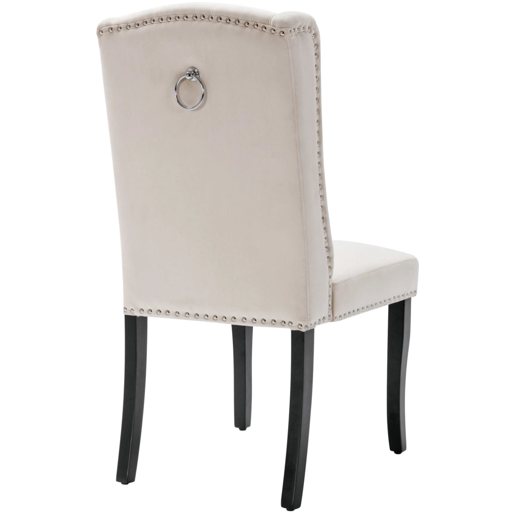Set di 4 sedie da pranzo in velluto con gambe in quercia beige