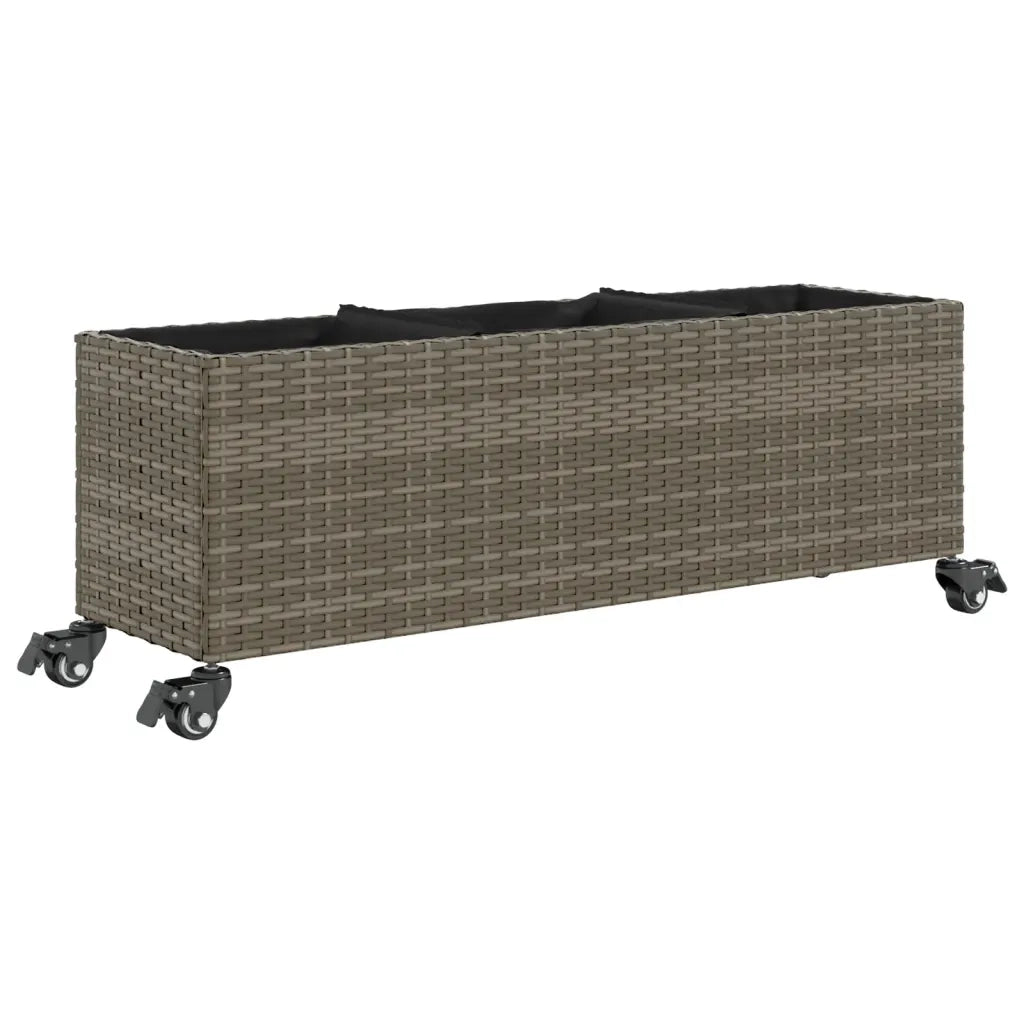 vidaXL Fioriera con Ruote e 3 Vasi Grigia 107x32x38 cm in Polyrattan